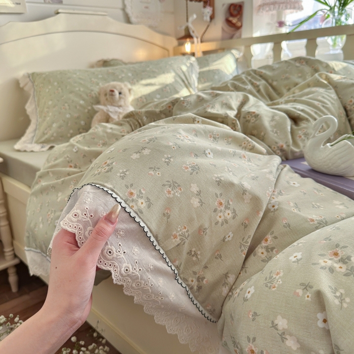 91家纺网 家纺一手货源 找家纺 港岛妹妹 2026新款仿棉云柔纱韩版双花边四件套 花边-桔夏