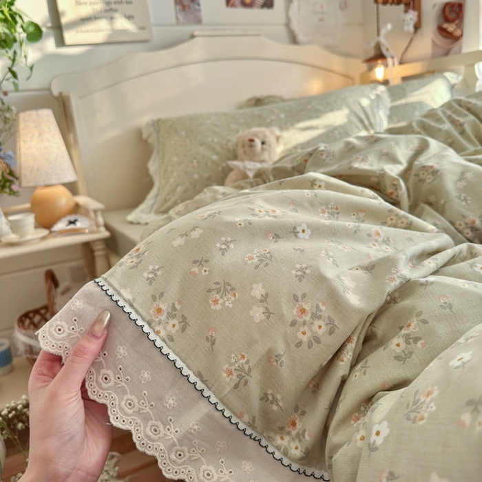 91家纺网 家纺一手货源 找家纺 港岛妹妹 2026新款仿棉云柔纱韩版双花边四件套 花边-桔夏