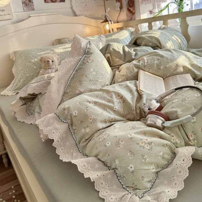 91家纺网 家纺一手货源 找家纺 港岛妹妹 2026新款仿棉云柔纱韩版双花边四件套 花边-桔夏