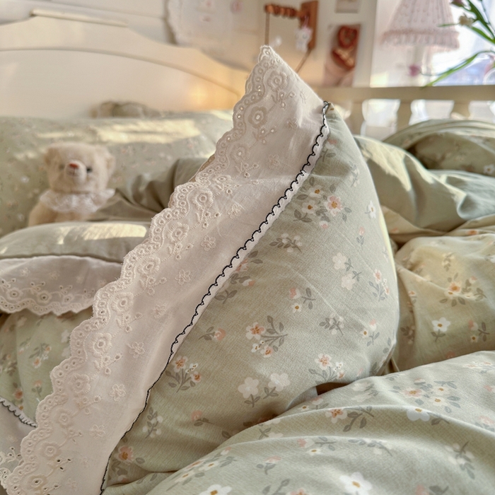 91家纺网 家纺一手货源 找家纺 港岛妹妹 2026新款仿棉云柔纱韩版双花边四件套 花边-桔夏