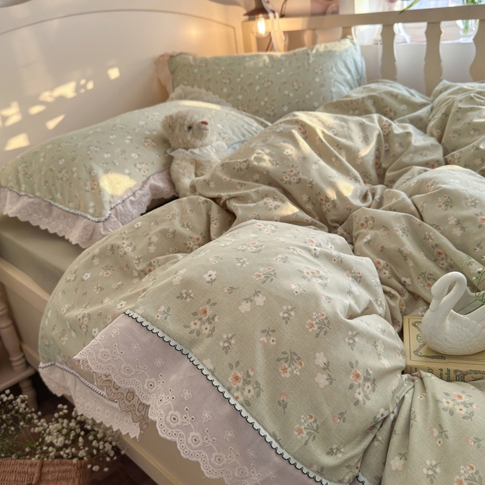 91家纺网 家纺一手货源 找家纺 港岛妹妹 2026新款仿棉云柔纱韩版双花边四件套 花边-桔夏