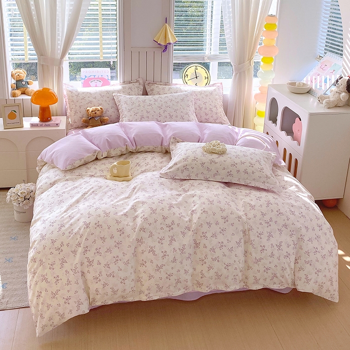 91家纺网 家纺一手货源 找家纺 金丝兔 2026新款纯棉印花四件套系列 春风里-紫