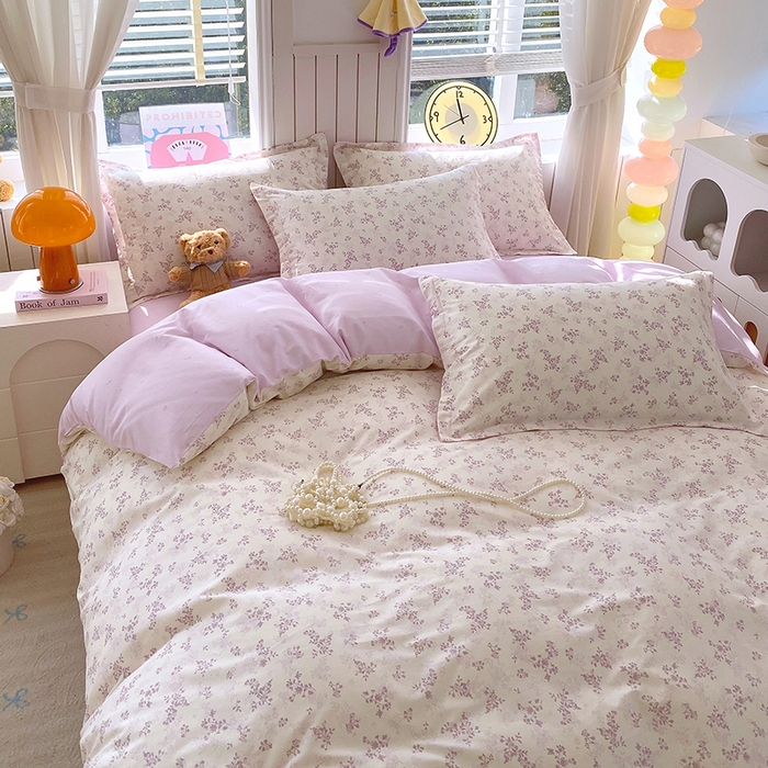 91家纺网 家纺一手货源 找家纺 金丝兔 2026新款纯棉印花四件套系列 春风里-紫