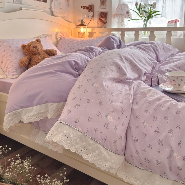 91家纺网 家纺一手货源 找家纺 港岛妹妹 2026新款仿棉云柔纱韩版双花边四件套 花边-葡萄园