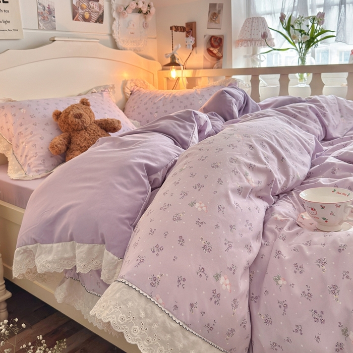 91家纺网 家纺一手货源 找家纺 港岛妹妹 2026新款仿棉云柔纱韩版双花边四件套 花边-葡萄园