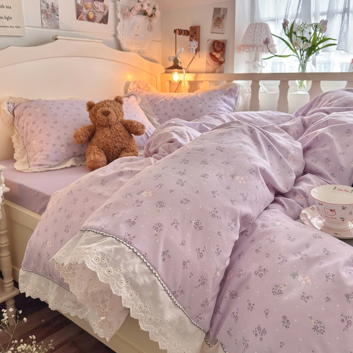 91家纺网 家纺一手货源 找家纺 港岛妹妹 2026新款仿棉云柔纱韩版双花边四件套 花边-葡萄园