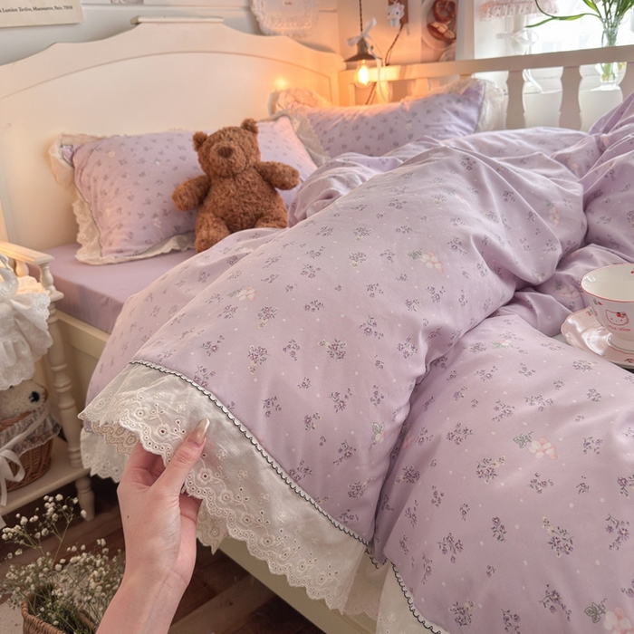 91家纺网 家纺一手货源 找家纺 港岛妹妹 2026新款仿棉云柔纱韩版双花边四件套 花边-葡萄园
