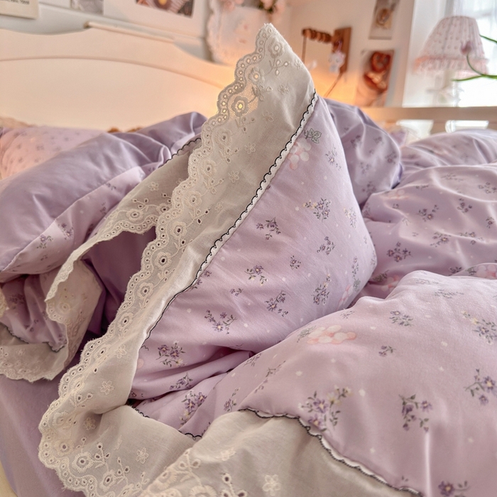 91家纺网 家纺一手货源 找家纺 港岛妹妹 2026新款仿棉云柔纱韩版双花边四件套 花边-葡萄园