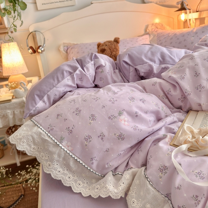 91家纺网 家纺一手货源 找家纺 港岛妹妹 2026新款仿棉云柔纱韩版双花边四件套 花边-葡萄园