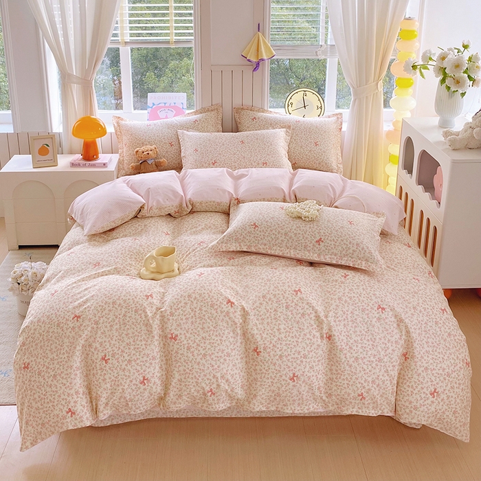 金丝兔 2026新款纯棉印花四件套系列 粉蕊蝶