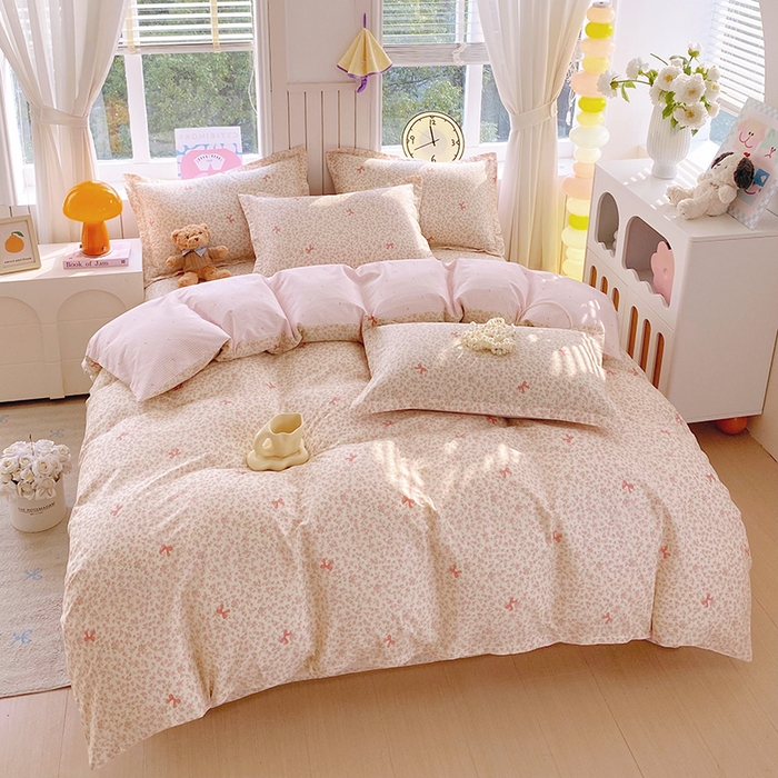 91家纺网 家纺一手货源 找家纺 金丝兔 2026新款纯棉印花四件套系列 粉蕊蝶