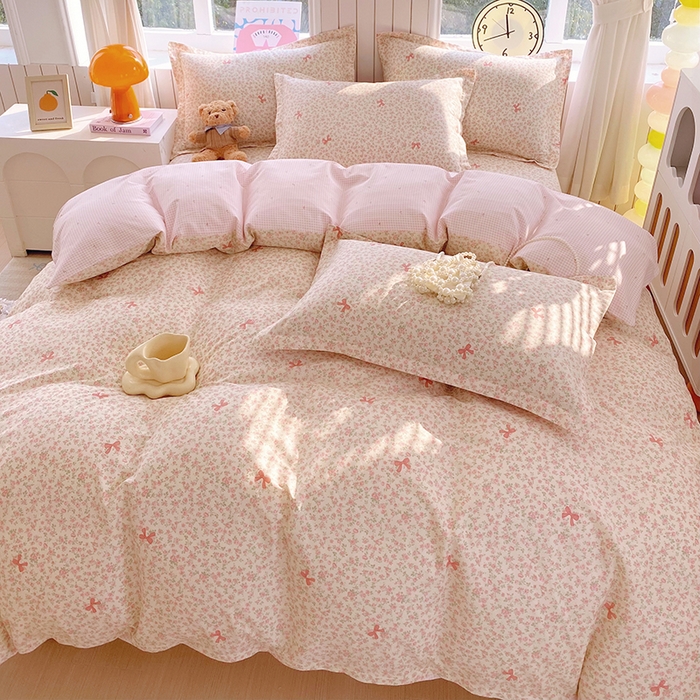 91家纺网 家纺一手货源 找家纺 金丝兔 2026新款纯棉印花四件套系列 粉蕊蝶