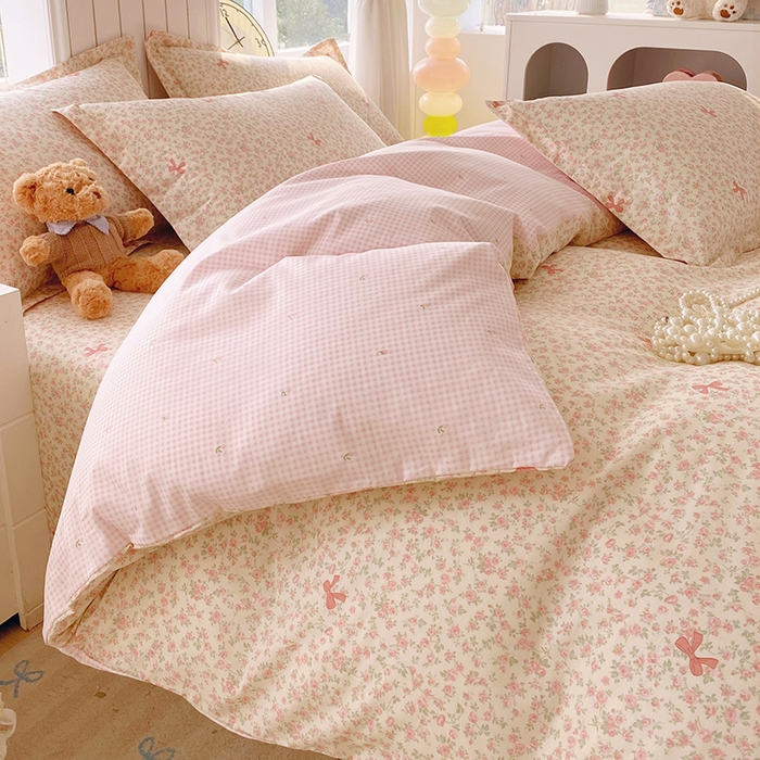 91家纺网 家纺一手货源 找家纺 金丝兔 2026新款纯棉印花四件套系列 粉蕊蝶