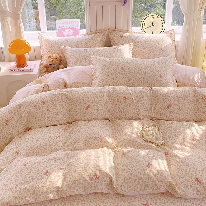 91家纺网 家纺一手货源 找家纺 金丝兔 2026新款纯棉印花四件套系列 粉蕊蝶