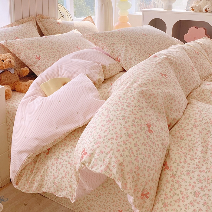 91家纺网 家纺一手货源 找家纺 金丝兔 2026新款纯棉印花四件套系列 粉蕊蝶