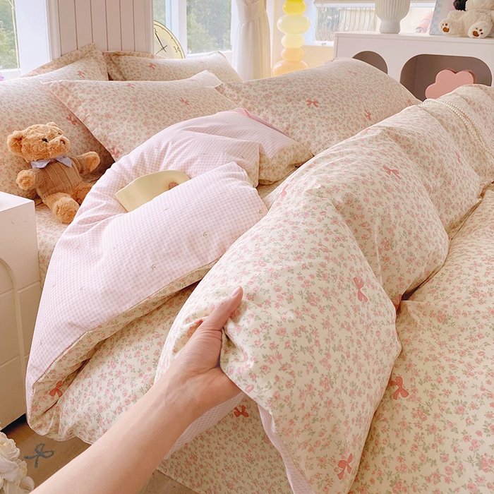 91家纺网 家纺一手货源 找家纺 金丝兔 2026新款纯棉印花四件套系列 粉蕊蝶