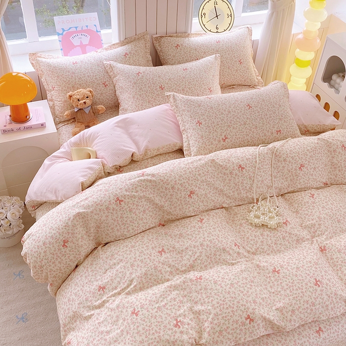 91家纺网 家纺一手货源 找家纺 金丝兔 2026新款纯棉印花四件套系列 粉蕊蝶