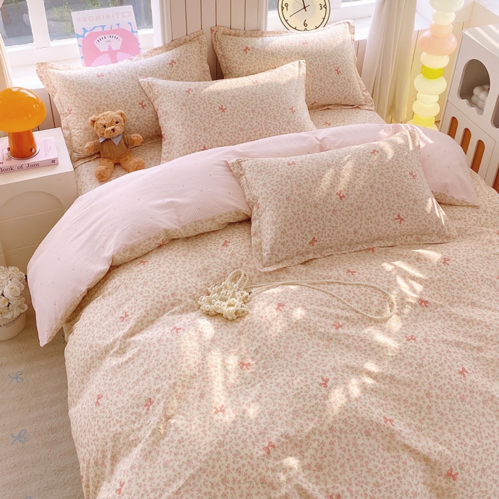 91家纺网 家纺一手货源 找家纺 金丝兔 2026新款纯棉印花四件套系列 粉蕊蝶