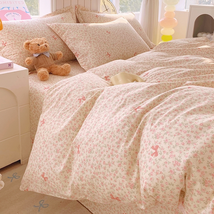 91家纺网 家纺一手货源 找家纺 金丝兔 2026新款纯棉印花四件套系列 粉蕊蝶