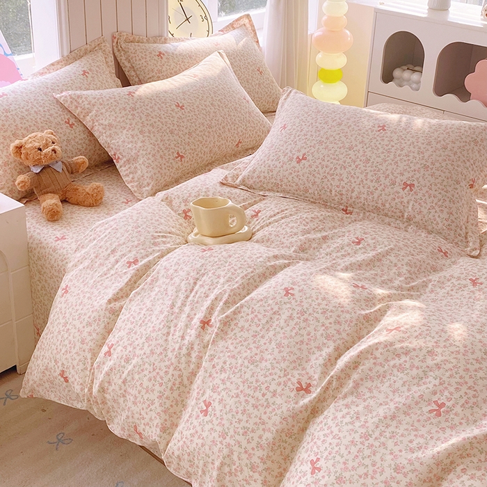 91家纺网 家纺一手货源 找家纺 金丝兔 2026新款纯棉印花四件套系列 粉蕊蝶