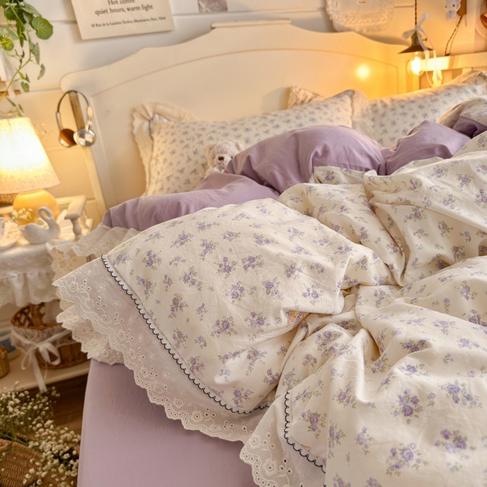 91家纺网 家纺一手货源 找家纺 港岛妹妹 2026新款仿棉云柔纱韩版双花边四件套 花边-兔兔小姐