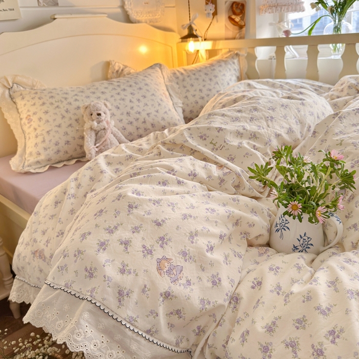 91家纺网 家纺一手货源 找家纺 港岛妹妹 2026新款仿棉云柔纱韩版双花边四件套 花边-兔兔小姐