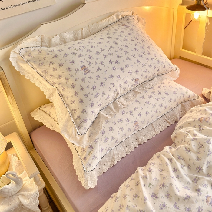 91家纺网 家纺一手货源 找家纺 港岛妹妹 2026新款仿棉云柔纱韩版双花边四件套 花边-兔兔小姐