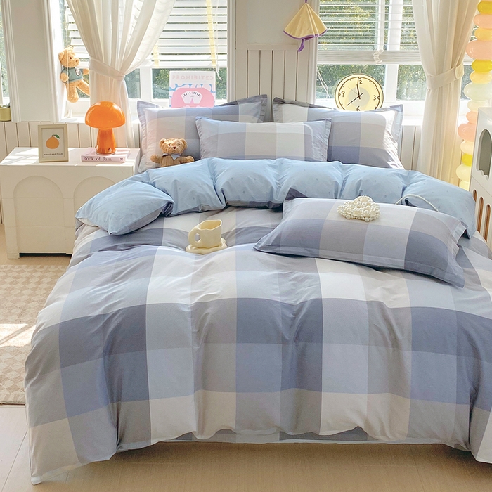 91家纺网 家纺一手货源 找家纺 金丝兔 2026新款纯棉印花四件套系列 格韵-灰