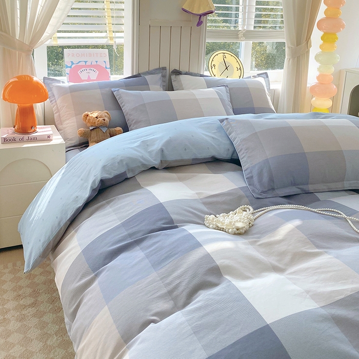 91家纺网 家纺一手货源 找家纺 金丝兔 2026新款纯棉印花四件套系列 格韵-灰