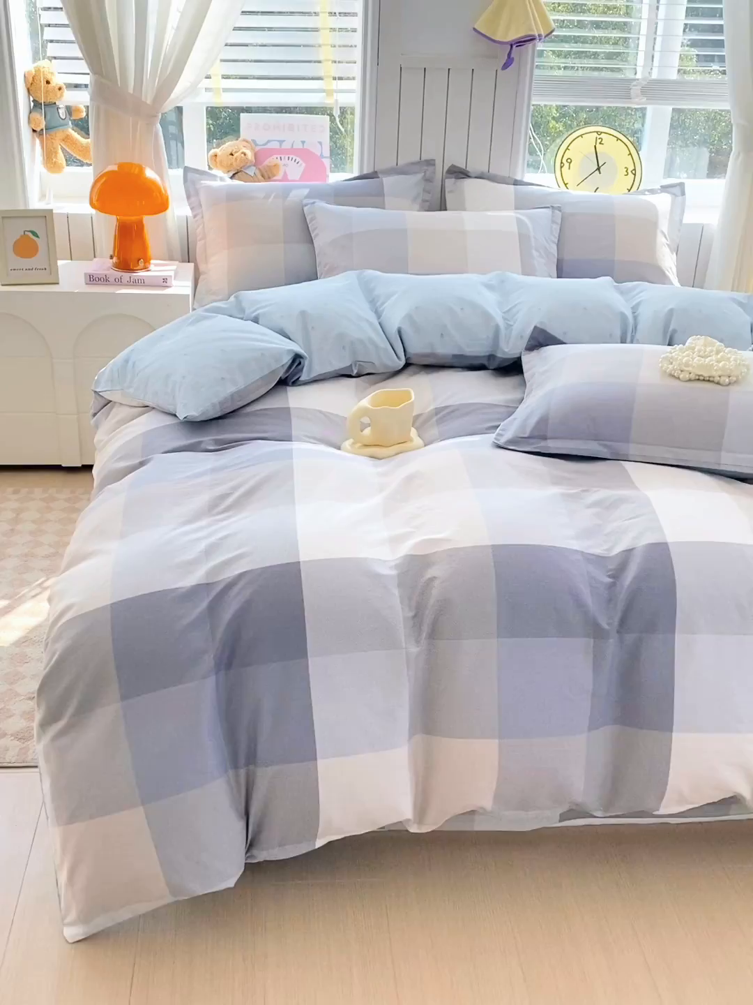 91家纺网 家纺一手货源 找家纺 金丝兔 2026新款纯棉印花四件套系列 格韵-灰