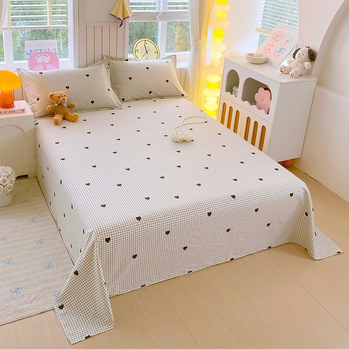 91家纺网 家纺一手货源 找家纺 金丝兔 2026新款纯棉印花四件套系列 格子爱心