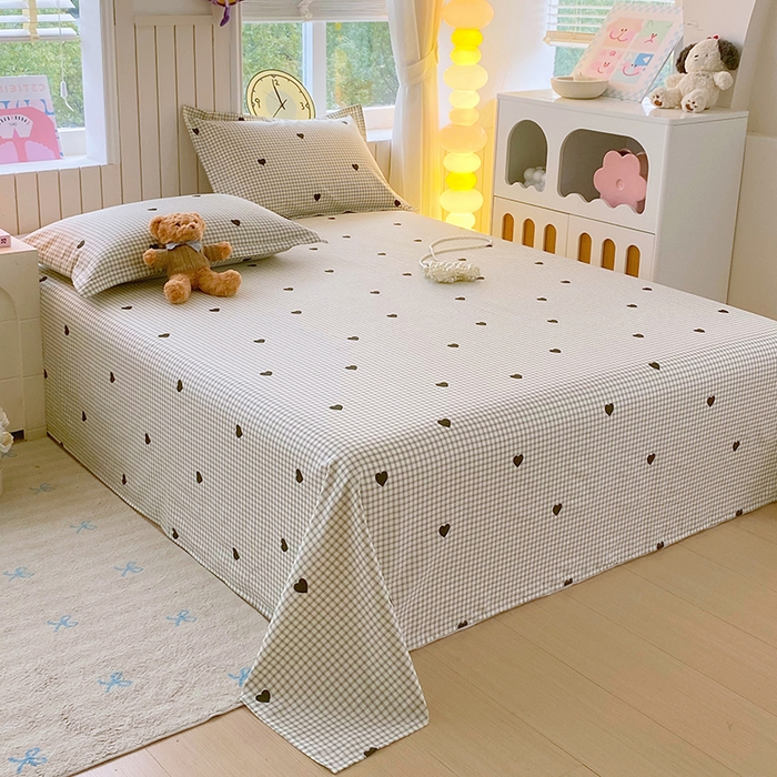 91家纺网 家纺一手货源 找家纺 金丝兔 2026新款纯棉印花四件套系列 格子爱心