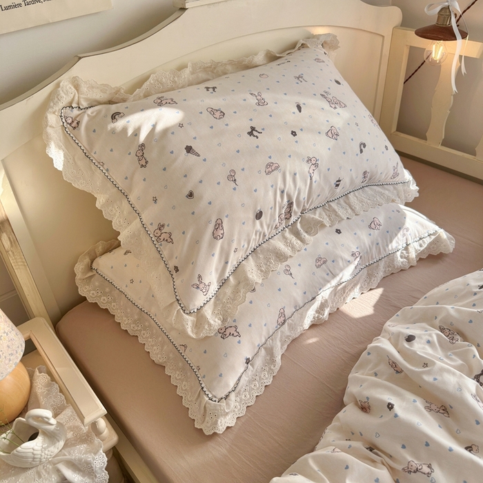 91家纺网 家纺一手货源 找家纺 港岛妹妹 2026新款仿棉云柔纱韩版双花边四件套 花边-兔薇薇