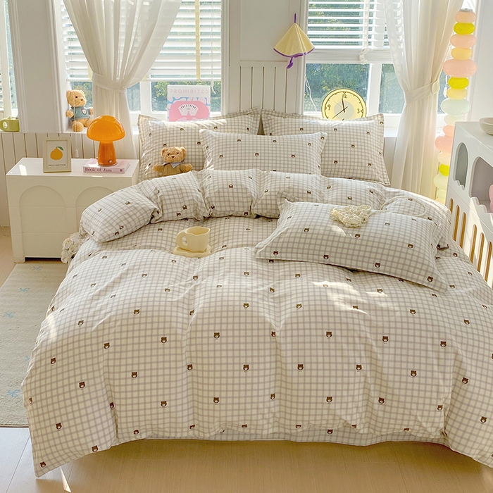 91家纺网 家纺一手货源 找家纺 金丝兔 2026新款纯棉印花四件套系列 格子熊