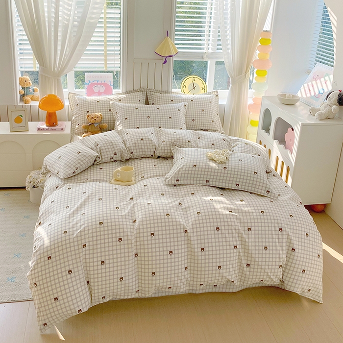 91家纺网 家纺一手货源 找家纺 金丝兔 2026新款纯棉印花四件套系列 格子熊