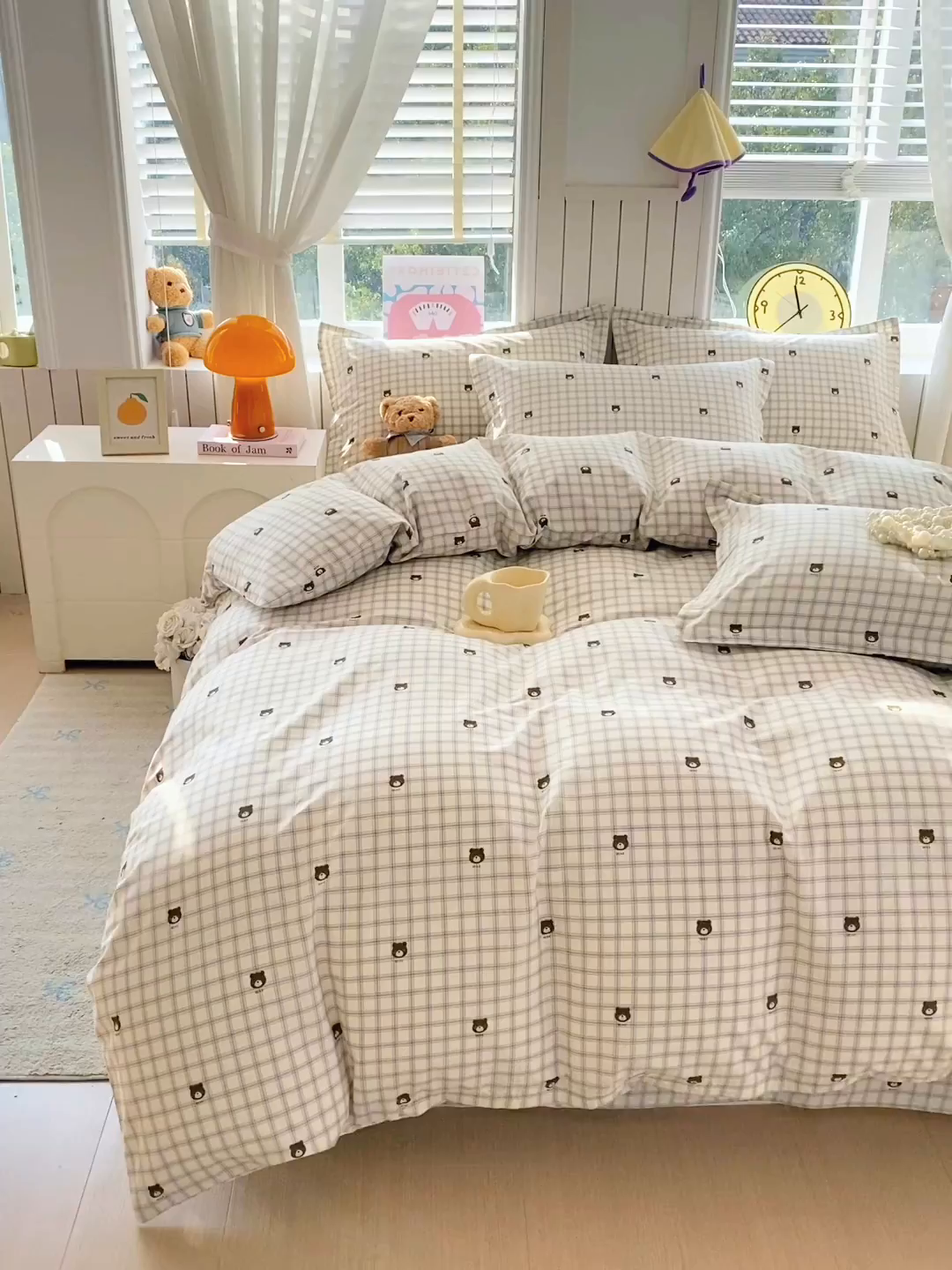 91家纺网 家纺一手货源 找家纺 金丝兔 2026新款纯棉印花四件套系列 格子熊