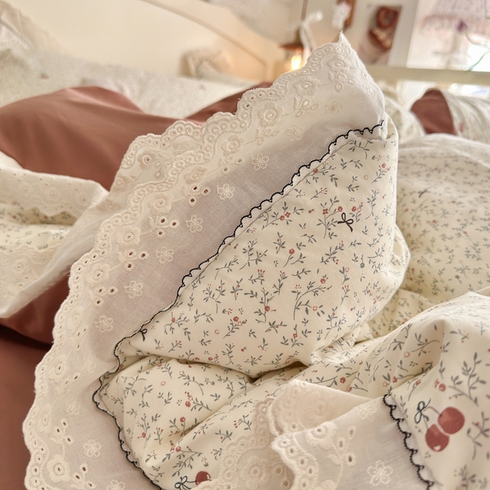 91家纺网 家纺一手货源 找家纺 港岛妹妹 2026新款仿棉云柔纱韩版双花边四件套 花边-樱桃枝枝