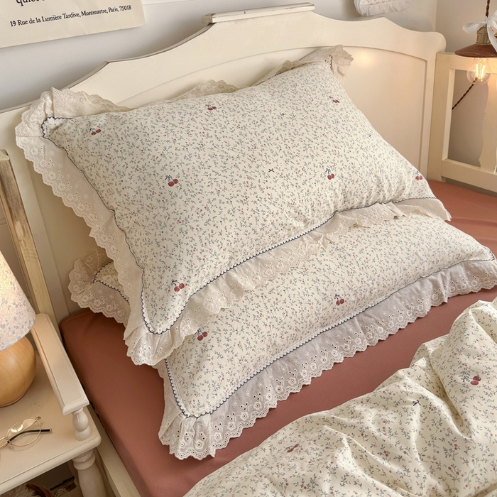 91家纺网 家纺一手货源 找家纺 港岛妹妹 2026新款仿棉云柔纱韩版双花边四件套 花边-樱桃枝枝