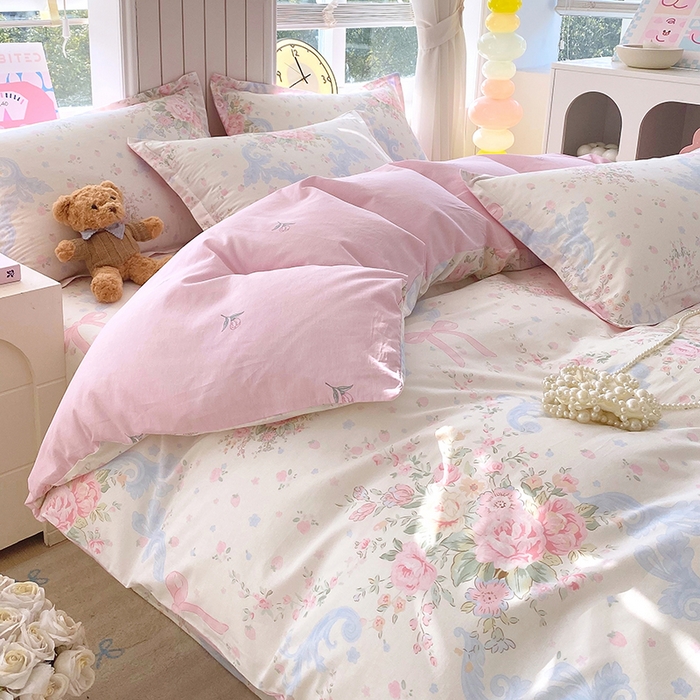 91家纺网 家纺一手货源 找家纺 金丝兔 2026新款纯棉印花四件套系列 花漫歌