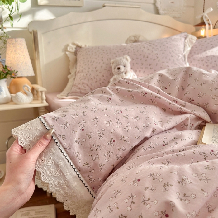 91家纺网 家纺一手货源 找家纺 港岛妹妹 2026新款仿棉云柔纱韩版双花边四件套 花边-枝影