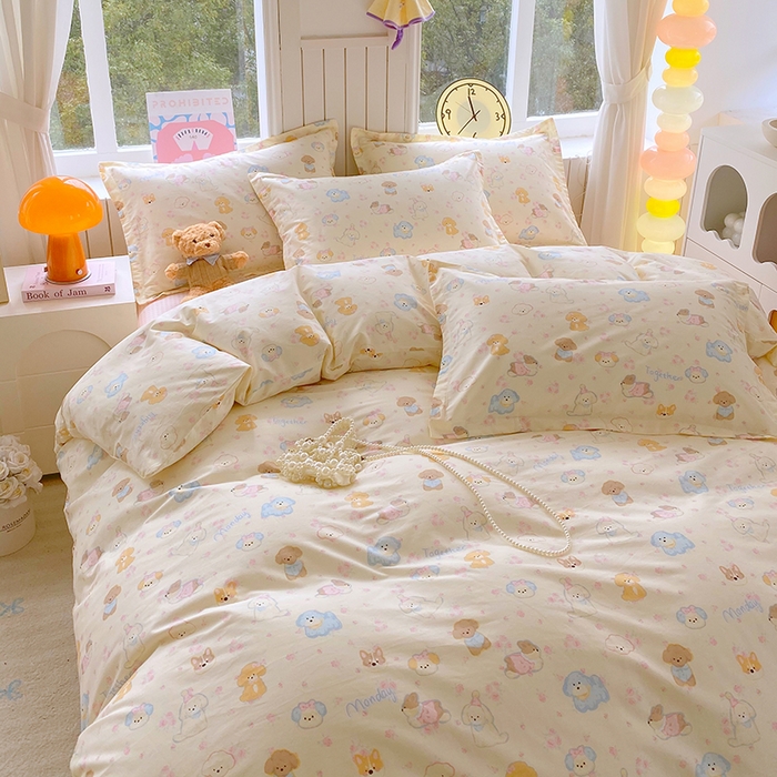 91家纺网 家纺一手货源 找家纺 金丝兔 2026新款纯棉印花四件套系列 萌宠乐园