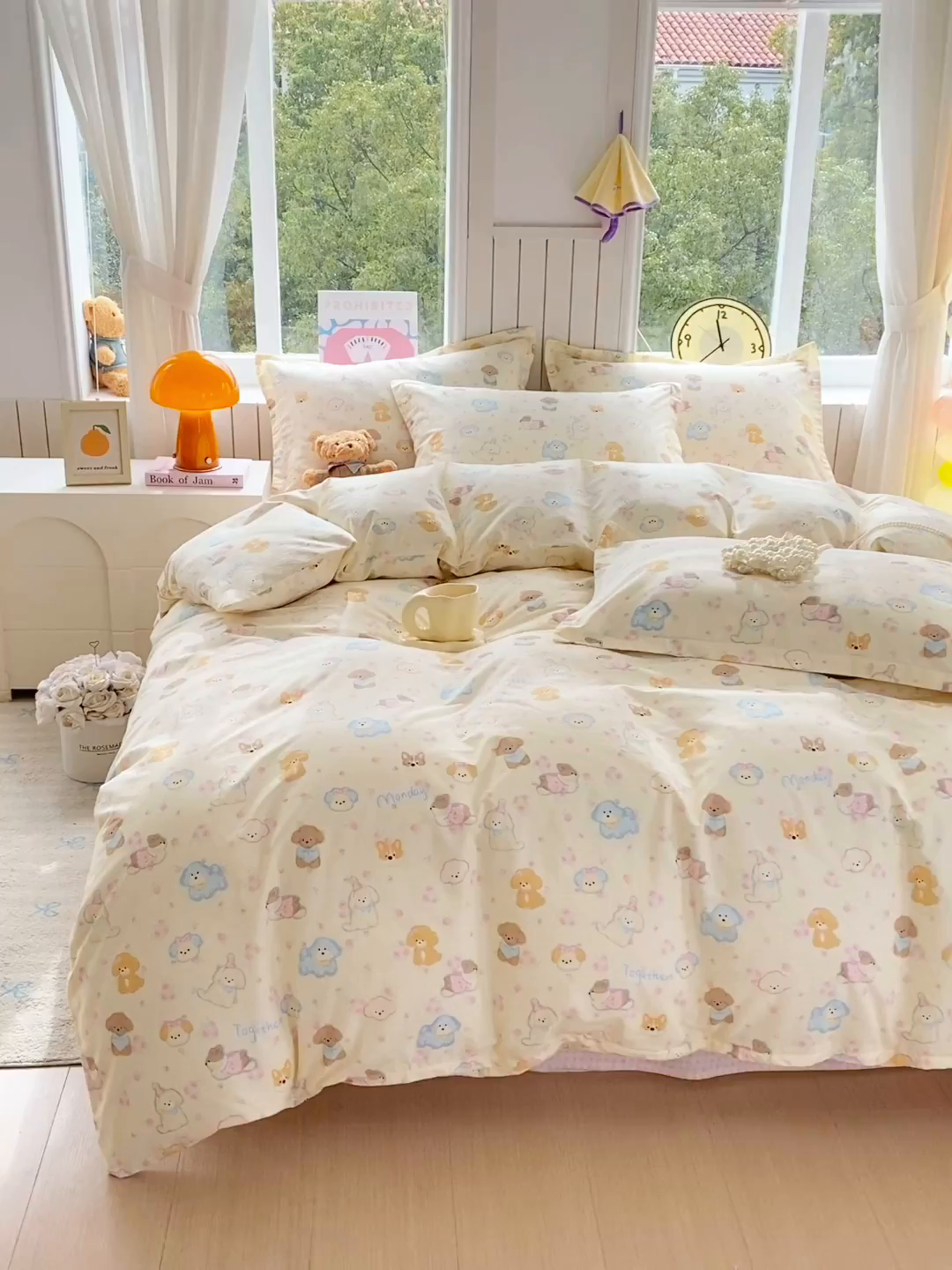 91家纺网 家纺一手货源 找家纺 金丝兔 2026新款纯棉印花四件套系列 萌宠乐园