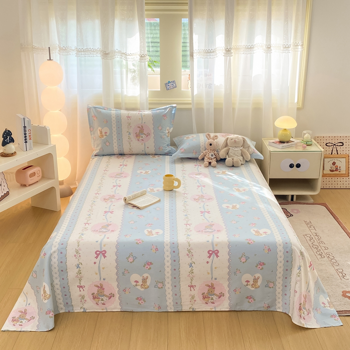 91家纺网 家纺一手货源 找家纺 花梦欣 2026新款全棉印花单品系列-单床单 花丛兔兰