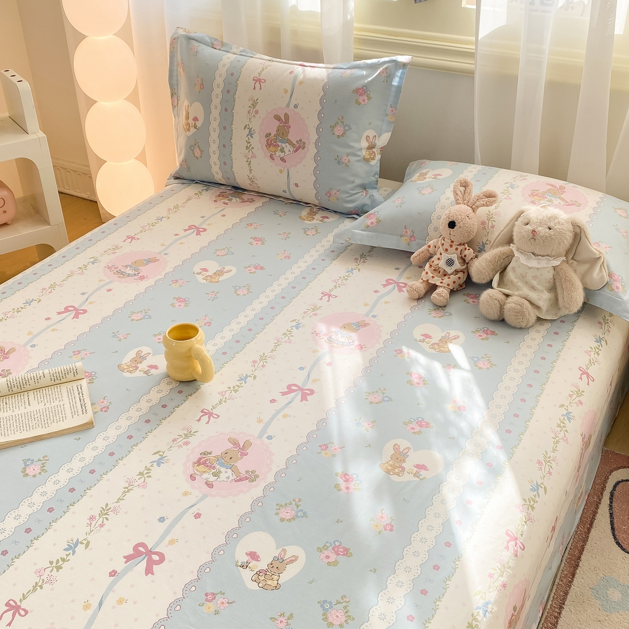 91家纺网 家纺一手货源 找家纺 花梦欣 2026新款全棉印花单品系列-单床单 花丛兔兰