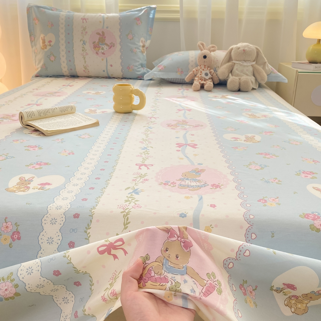 91家纺网 家纺一手货源 找家纺 花梦欣 2026新款全棉印花单品系列-单床单 花丛兔兰