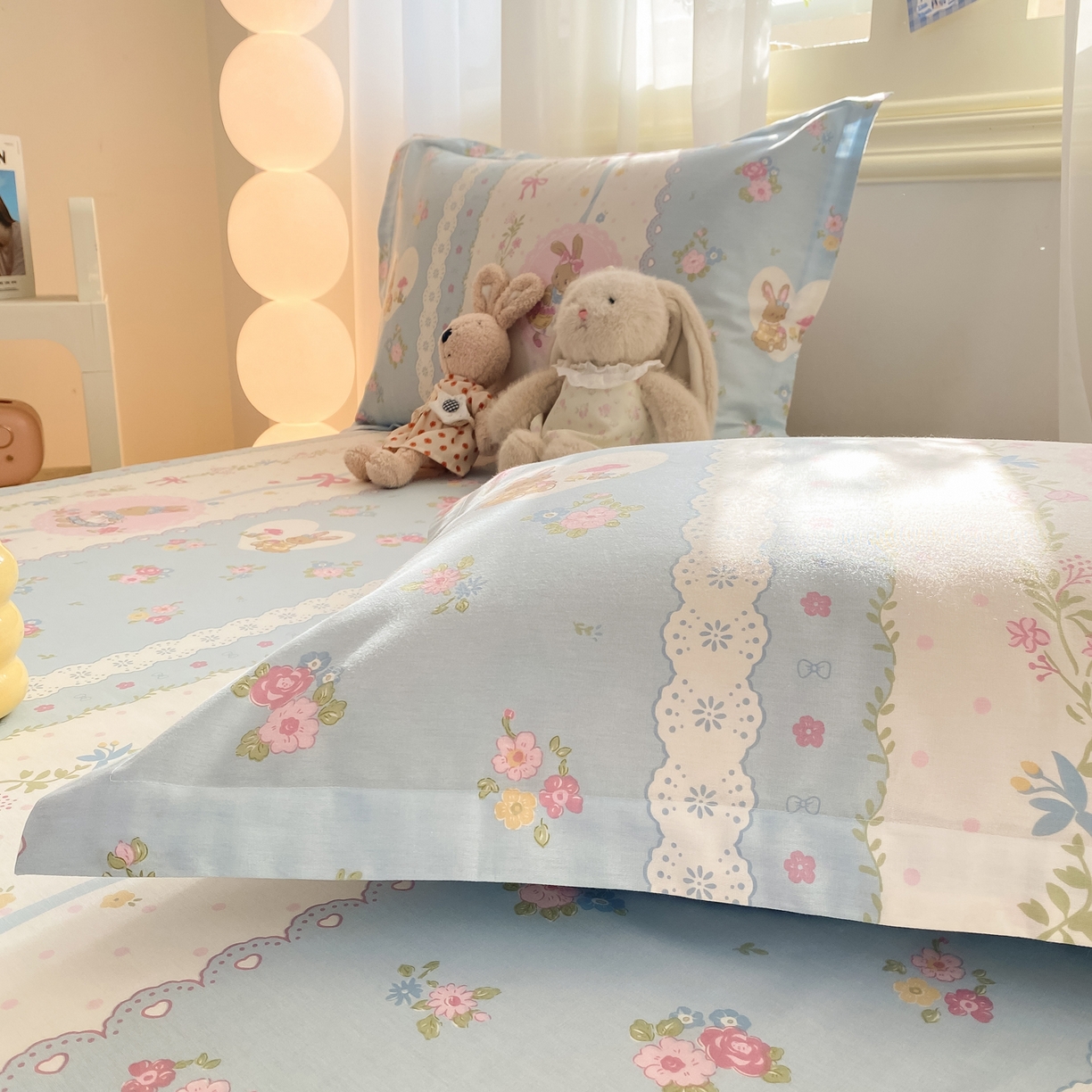 91家纺网 家纺一手货源 找家纺 花梦欣 2026新款全棉印花单品系列-单床单 花丛兔兰