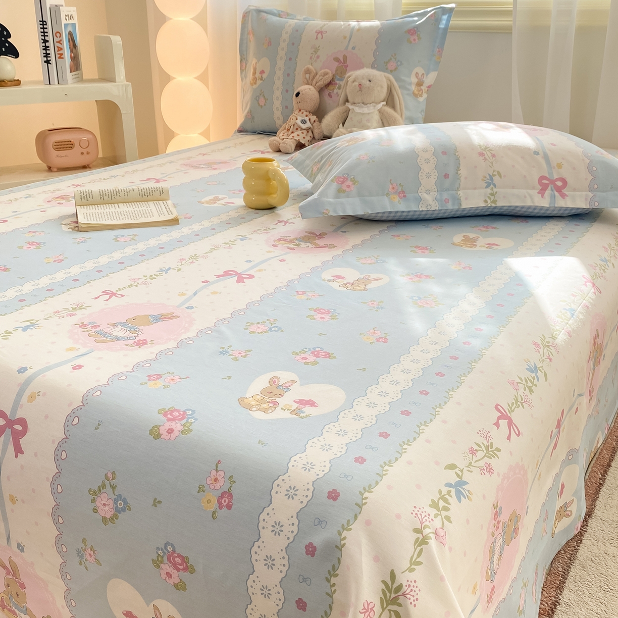 91家纺网 家纺一手货源 找家纺 花梦欣 2026新款全棉印花单品系列-单床单 花丛兔兰