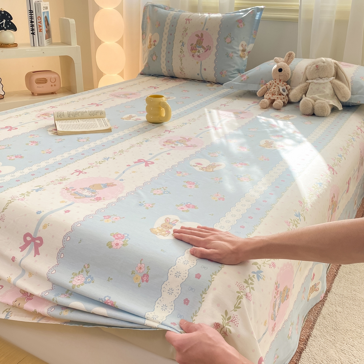 91家纺网 家纺一手货源 找家纺 花梦欣 2026新款全棉印花单品系列-单床单 花丛兔兰