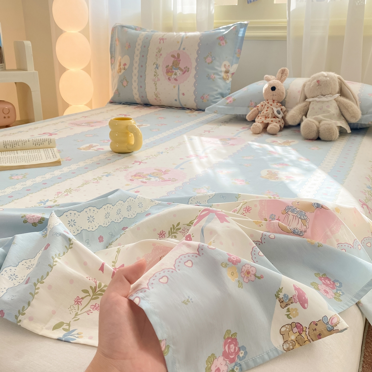 91家纺网 家纺一手货源 找家纺 花梦欣 2026新款全棉印花单品系列-单床单 花丛兔兰