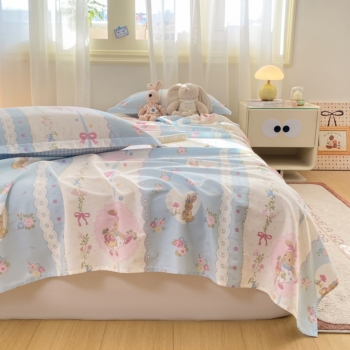 91家纺网 家纺一手货源 找家纺 花梦欣 2026新款全棉印花单品系列-单床单 花丛兔兰